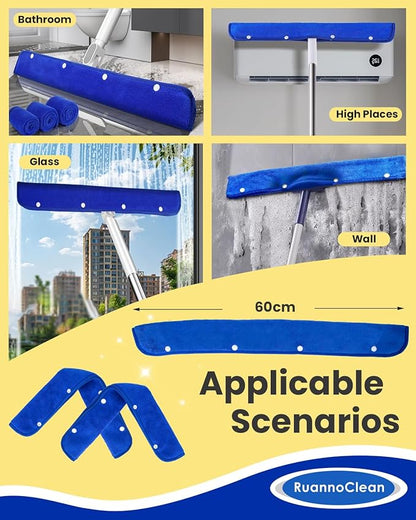 Floor Squeegee Pads, Microfiber Pads for Squeegee for Floor, Reusable Mop Pad for 23-24" Heavy Duty Rubber Squeegees Mop Rubber Broom for Floor, Tile, Glass, Wall Cleaning -4 Pack 60cm