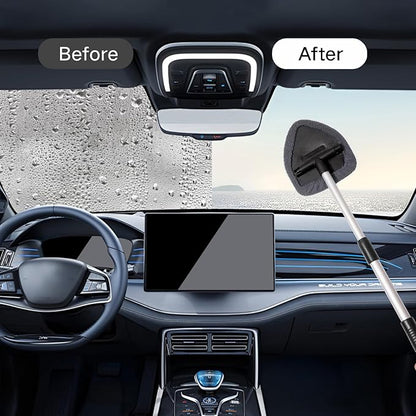 Qydipclin 11pcs Windshield Cleaner Tool, Car Window Cleaning Wash Kit with 6 Reusable Microfiber Pads 2 Spray Bottles and Extendable Handles Auto Glass Wiper Kit, Gray
