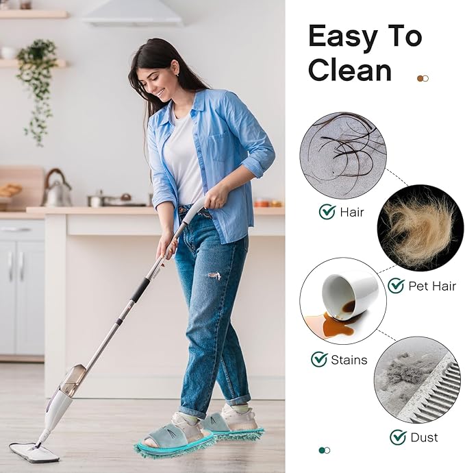 HooLing 2 Pairs Microfiber Mop Slippers for Floor Cleaning Detachable House Mop Shoes Men and Women Washable Unisex Dusting Slippers Dirt Tool Supplies(Rose Red, Green,Men's 7-9, Women's 8-10)
