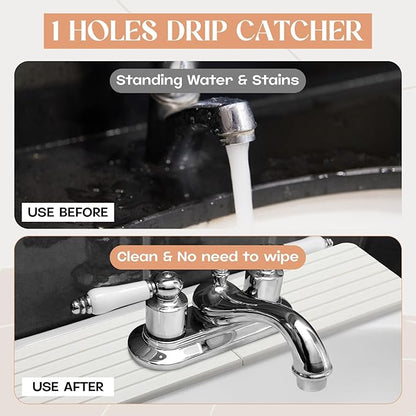Teenyyou an Oval Hole White Faucet Mat for Kitchen Sink Bathroom 17.32" x 4.6" Kitchen Faucet Absorbent Mat Diatomite Splash Guard Quick Drying Stone Drip Catcher Hole 6.22" x 2.28"
