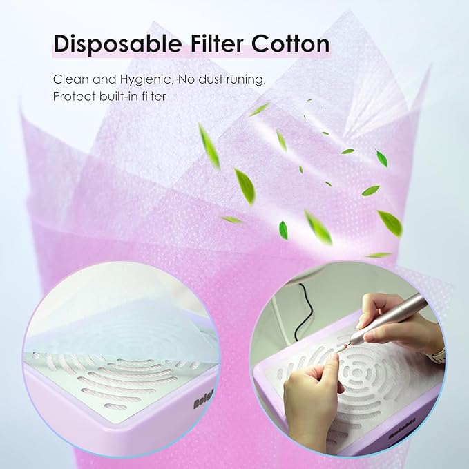 Nail Dust Collector with Lamp&50pcs Disposable Filter&Dusting Brush, Electric Nail Vacuum Cleaner Dust Fan Suction Machine for Manicure Acrylic Gel Nails Polishing, Low Noise, Salon Home