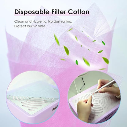 Nail Dust Collector with Lamp&50pcs Disposable Filter&Dusting Brush, Electric Nail Vacuum Cleaner Dust Fan Suction Machine for Manicure Acrylic Gel Nails Polishing, Low Noise, Salon Home