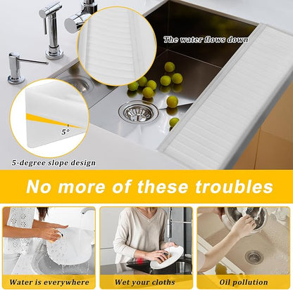 Silicone Sink Edge Protectors - Multifunction Accessories, Splash Guard & Draining Mat for Kitchen, Bathroom Sink, Steel, Granite, Quartz Countertops (Transparent, 4 * 14in)