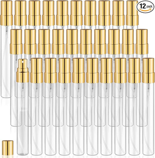30 Pack Empty Mini Glass Spray Bottle Refillable Fine Mist Perfume Atomizer Portable Travel Sample Spray Bottles Containers For Perfume Essential Oils Cosmetics Liquid (clear bottle, 10ml)