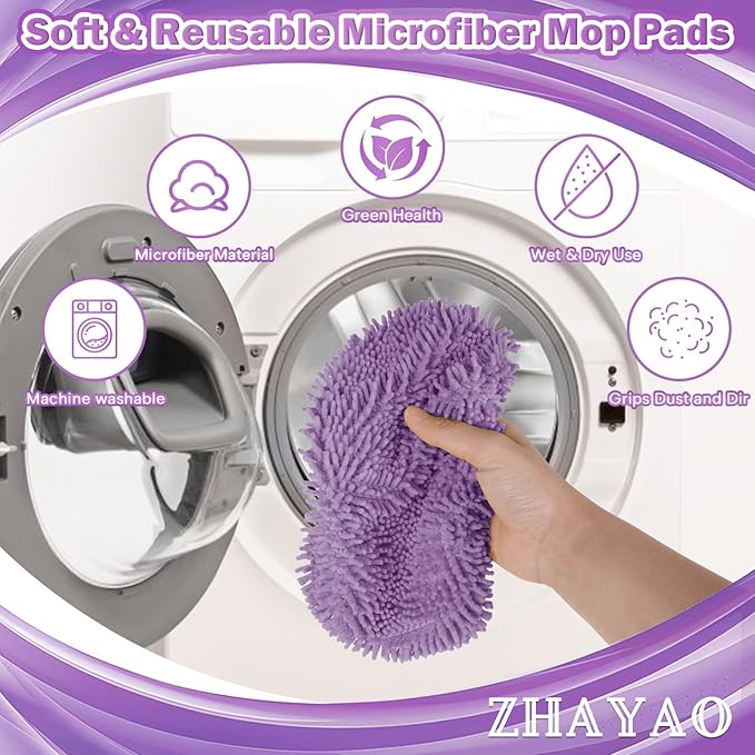 6Pcs Reusable Microfiber Mop Pads, Compatible with Swiffer Sweeper Mop, Wet & Dry Use, Replacement Sweeping Mopping Pad Refills for Hardwood, Ceramic, Laminate, Marble, Stone, or Cement Floors