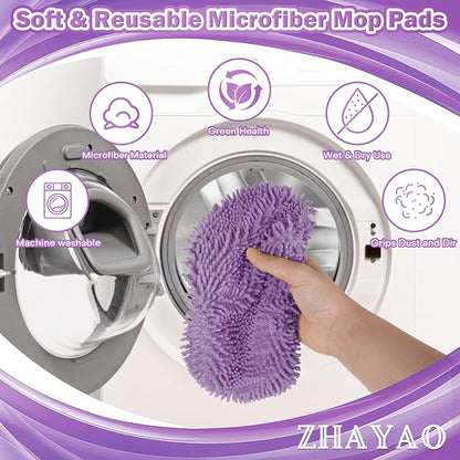 6Pcs Reusable Microfiber Mop Pads, Compatible with Swiffer Sweeper Mop, Wet & Dry Use, Replacement Sweeping Mopping Pad Refills for Hardwood, Ceramic, Laminate, Marble, Stone, or Cement Floors