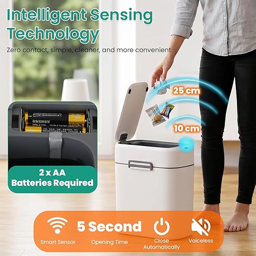FDW 2.2 Gallon Bathroom Trash Can with Lid,Automatic Sensor Plastic Waste Bin Slim and Small Trash Can for Living Room,Bedroom,Office (Pack of Two)