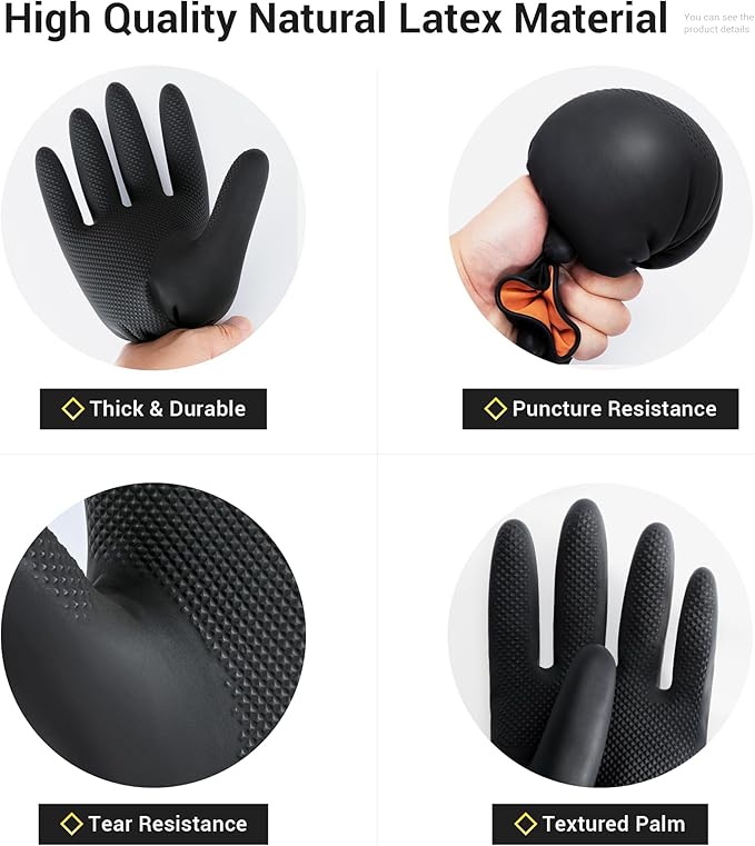ThxToms 3 Pairs Dishwashing Gloves, Reusable Latex Cleaning Gloves for Housework Kitchen Bathroom, Durable Flexible & Anti-slip, Smooth Lining, Easy On & Off, Small, Black