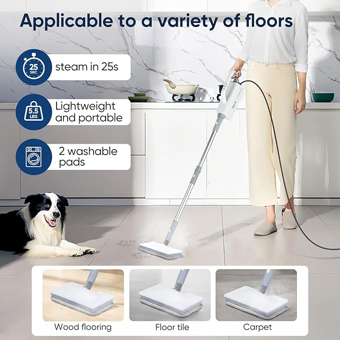 Seyola Steam Mop for Floor Cleaning, Steam Cleaner for Home with Handheld 6-in-1 Multi-function Attachments for Hardwood Floors, Clothes, Windows, Tiles Grout, Furniture, Carpet Cleaning