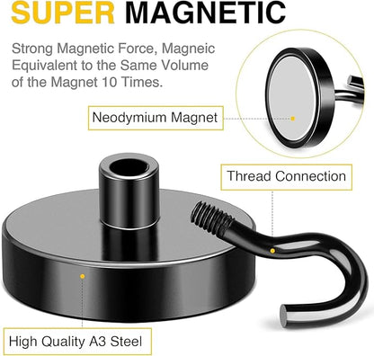 DIYMAG Black Magnetic Hooks, 120 LB Heavy Duty Strong Magnets with Hook, Rare Earth Neodymium Magnet for Cabins Cruise Ship Essentials 8 Packs