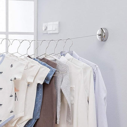 Little World Retractable Clothesline - 2PK 304 Stainless Steel Clothes Line, Durable Heavy Duty Adjustable Retract Clothesline with Wire Rope for Indoor Outdoor Laundry Room (9.2FT Steel String)