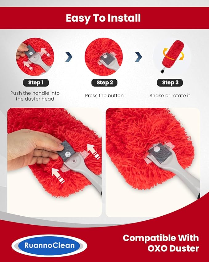 Microfiber Duster Refills Compatible with OXO Good Grips Hand Duster, Reusable Dusters Refill Washable Head Replacement for OXO Extendable Dusters for Cleaning -2 Pack, Red
