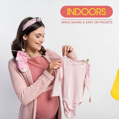 49ft Retractable Clothesline for Indoor and Outdoor. Heavy Duty Clothesline Hold Upto 30lbs, Washing Line - PVC Clothes Line Retracting Outdoors, Hang The Wet Dry Clothes Laundryline