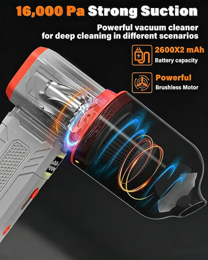 Compressed Air Duster, 130K RPM Powerful Cordless Mini Blower with Display, 10-Gear Adjustable Car Vacuum with Fast Charging, Rechargeable Handheld Vacuum for Home, Outdoor and Car (Gray, 2-in-1)