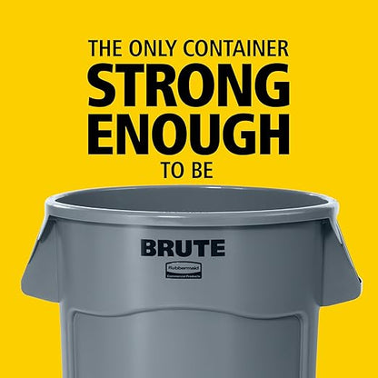 Rubbermaid Commercial Products BRUTE Heavy-Duty Round Trash/Garbage Container, 44-Gallon, Yellow, for Landscapers/Construction Sites/Restaurants/Back of House/Offices/Warehouses