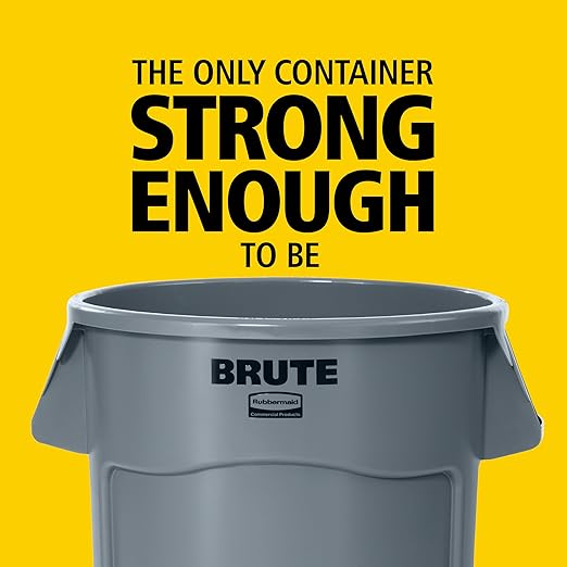 Rubbermaid Commercial Products BRUTE Heavy-Duty Round Garbage Can with Venting Channels, 44 Gallon, White, Waste Container for Landscapers/Construction Sites/Restaurants/Offices/Warehouses/Home