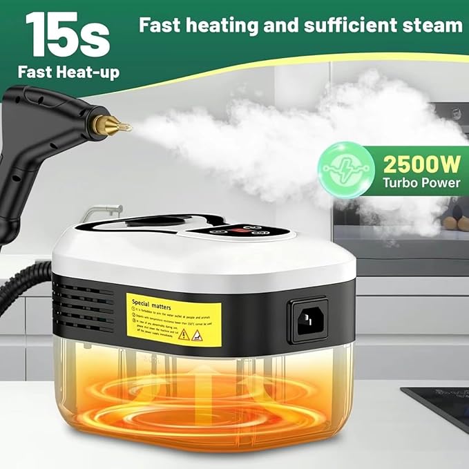 2500w Handheld High-Temperature Pressurized Steam Cleaner, 6 Adjustable handheld high pressure steam cleaner portable, 4.5 Bar High-Pressure, for Kitchen, Bathroom, Windows, Car (White)
