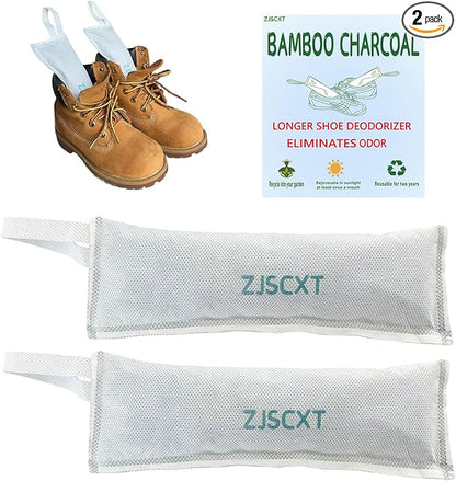 Charcoal Shoe Deodorizer, 2 Pack Natural Shoe Odor Eliminator, Reusable Activated Charcoal Bags Odor Absorber for Sneakers, Boots, Gym Bags, Closet & Locker