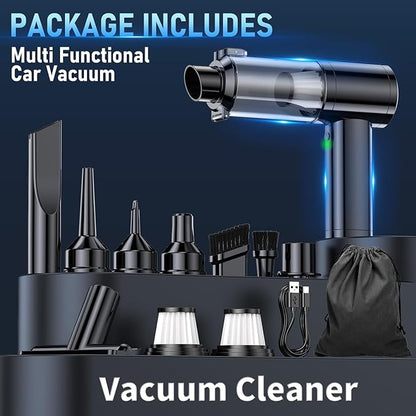 Car Vacuum Portable Cordless, 35000Pa High Power Brushless Motor Handheld Vacuum, 6-in-1 Rechargeable Mini Cleaner with Air Duster for Car, Home, Pet Hair, Keyboard, Graphite Grey