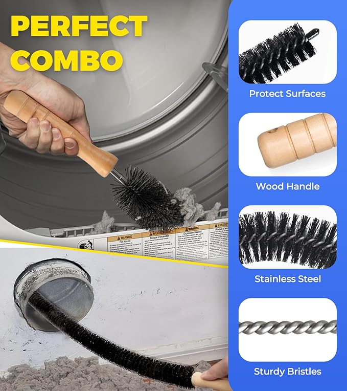 2 Pieces Dryer Vent Cleaner Kit - Flexible Dryer Lint Vacuum Attachment and Bendable Dryer Lint Brush - Lint Remover Compatible with All Vacuum Cleaner Laundry Room (Blue)