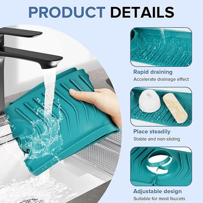 Kitchen Sink Faucet Mat,30in New Foldable Faucet Mat for Kitchen Sink, Adjustable Waterproof Splash Guard Draining Mat,Keep Countertops Dry (Green,29.9" x 5.7)