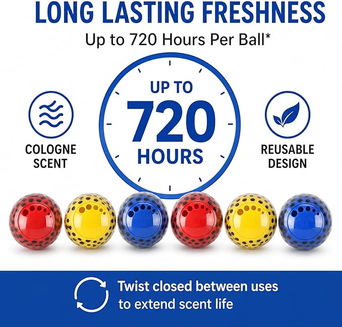Knixmax Sneaker Deodorizer Shoe Freshener Balls, Odor Eaters for Shoes Boots Mules, Smell Eliminator Ball for Gym Gear Bags and Lockers, Cologne Scent, Pack of 6, Colorful