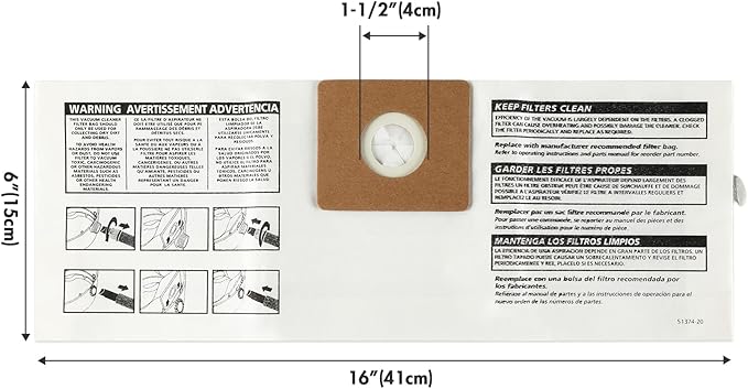 Shop-Vac 9066733 Disposable Filter Bags, Fits 1-1.5 Gallon Tanks, Dry Pick Up Only, White, 3 Count (Pack of 5)