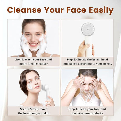 Facial Cleansing Brush, Electric Face Scrubber with 2 Rotational Directions, 3 in 1 Facial Brushes for Cleaning and Exfoliating, 3 Speeds Adjustable, Waterproof Face Wash Brush for Men Women