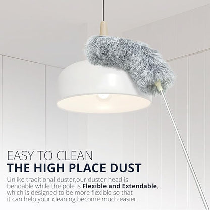 ZZ LAZYCOTTAGE Duster with Extension Pole & Flexible Head, Gray Feather Duster, Long Ddusters for Cleaning for High Ceilings, Walls, Fans, Cobweb and Furniture