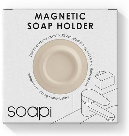 Magnetic Soap Holder – No-Drill Installation – Space-Saving Wall Soap Dish – Wall Mounted, Eco-Friendly Bar Soap Holder – Recycled Ocean Plastic – Stick Anywhere - Soapi (Off-White)