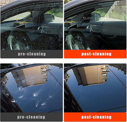 Augeny Car Windshield Cleaning Tool, Microfiber Window Cleaner Set with 4 Washable and Reusable Cloth Pad Head, Detachable & Unbreakable Handle and Spray Bottle, Universal Car Glass Cleaner Kit