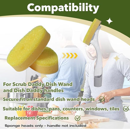12 Pcs Dish Wand Sponge Refills – Compatible with Scrub Daddy Dish Wand, Non-Scratch Replacement Heads for Kitchen Cleaning, Yellow (Sponge Heads Only)