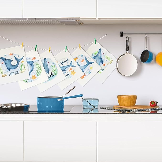 Swedish Dishcloths for Kitchen | 6 Pack Floral Reusable Paper Towels Washable | Swedish Dish Towels | Non-Scratch Cellulose Sponge Cloths | No Odor, Biodegradable Cleaning Cloths, Shark