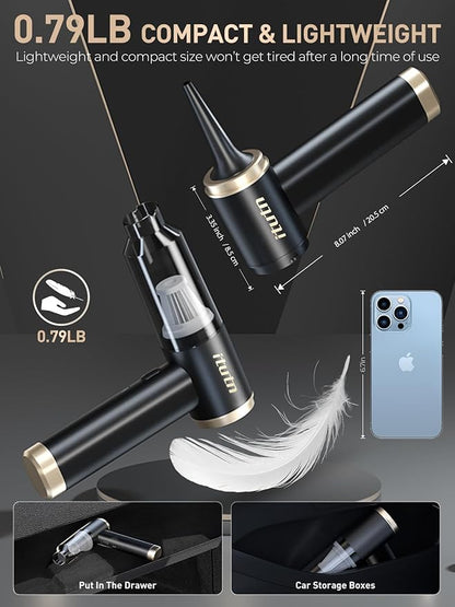 Car Vacuum Portable Cordless, 15000PA Powerful Suction, High Power, Mini Portable Vacuum for Car, Handheld Small Vacuum Cleaner & Air Duster for Home, Office, Desk,PC, Keyboard Cleaning