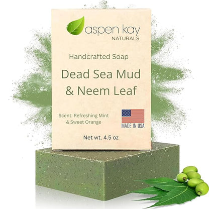 Aspen Kay Naturals Dead Sea Mud and Neem Soap - With Organic Shea Butter & Olive Oil. A Wonderful Neem Face Wash for all Skin Types. Handmade Soap - Made in USA. 4.5 oz Bar