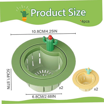4PCS Cactus Sink Strainer Cactus Kitchen Sink Drain Basket Auto-Dumping Filter Multi-Functional Anti-Clogging Kitchen Drainer with Lifting Handle