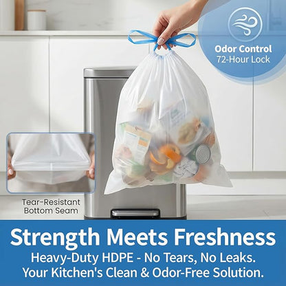 1.6 Gallon Mini Trash Bags Drawstring - 120 Count Strong Small Garbage Bags Unscented,White Trash Can Liners Strong Little Waste Basket Bags 6 Liter for Home Bathroom Office Car