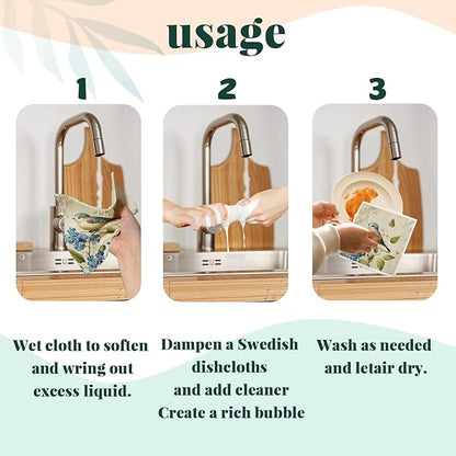 Bird Swedish Dishcloths for Kitchen, Swedish Dish Cleaning Cloths for Spring，Papaya Reusable Paper Towels, 4 Pack Dish Towels for Kitchen, Reusable Paper Dishcloths Washable