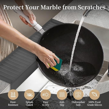 Sink Edge Protector with Suction Cup, 14" x 4", Silicone Sink Splash Guard for Kitchen & Bathroom, Protect Countertop from Scratches, Stains, for Stainless Steel Granite Quartz, Gray