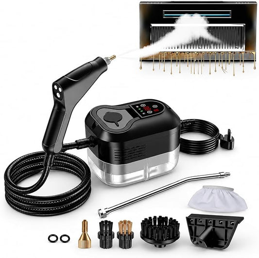 2500W Handheld High-Temperature Pressurized Steam Cleaner, Professional 6 Adjustable Handheld Steam Cleaner, Steam Cleaner For Car, Kitchen, Bathroom, Furniture, Windows (Black)