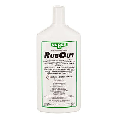 Unger Commercial RubOut Hard Water Stain Remover - 16 oz Professional Window and Glass Cleaner Solution - Removes Mineral Buildup, Rust, and Soap Scum for Clear Surfaces - RUB50