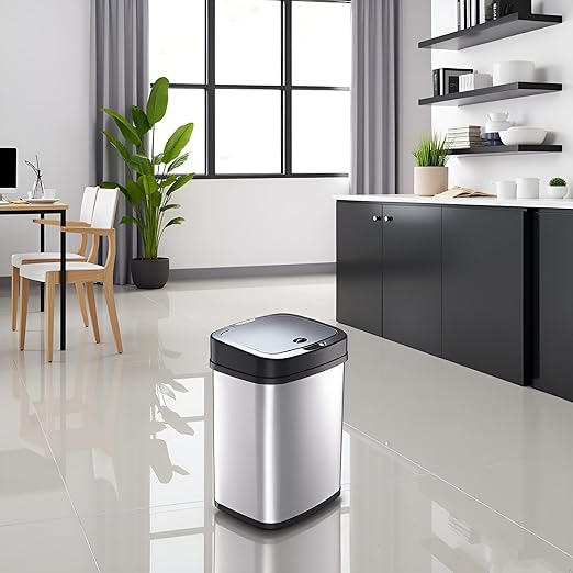 DZT-12-5 12L Stainless Steel Smart Waste Bin with Motion Sensor | Touchless Auto-Open Lid & Soft-Close for Bathroom, Kitchen & Office (Sliver)
