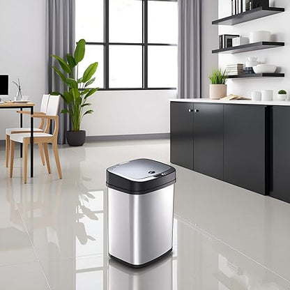 DZT-12-5 12L Stainless Steel Smart Waste Bin with Motion Sensor | Touchless Auto-Open Lid & Soft-Close for Bathroom, Kitchen & Office (Sliver)