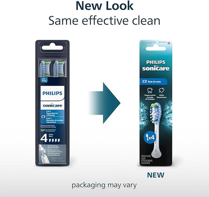 Philips Sonicare C3 Two-in-One - Genuine Replacement Electric Toothbrush Heads, White, 4 Pack One Year Supply, HX9044/65