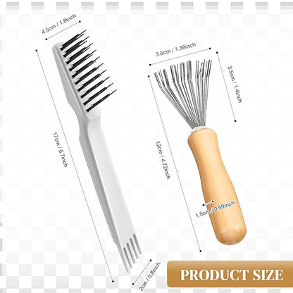 Boao 2 Pieces Hair Brush Cleaning Tool Comb Cleaner Brush Mini Comb Cleaning Hair Remover Tool for Removing Dust Home and Salon Use(Gray, Wood Color,Polished Wooden Handle Rake)