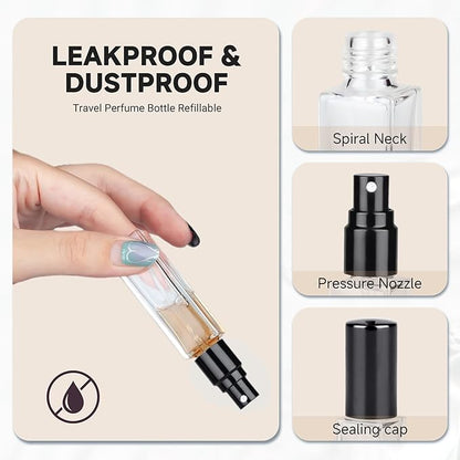 Perfume Refill Bottle, Mini Leak-proof Portable Perfume Travel Refillable Dispenser, 3pcs 10ml Empty Atomizer Sprayer, Pocket Glass Bottle with Funnel and Pipette for Cologne (Clear)
