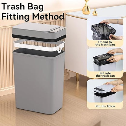 FRESHLIX 3 Pack Bathroom Trash Can 2.6 Gallon Small Touchless Automatic Motion Sensor Trash Cans Slim Waterproof Garbage Bin with Lid for Kitchen, Office, Bedroom Black White Grey