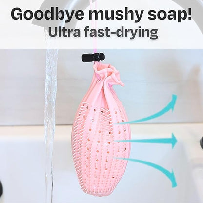 Soap Saver Bag, Gentle Exfoliating Loofah Pouch, Soap Sleeves for Bars, Exfoliating Bag, Bar Soap Pouch, Mesh Soap Bags for Soap Bars, Soap Bar Bag, Silicone Body Scrubber, Pink Loofah