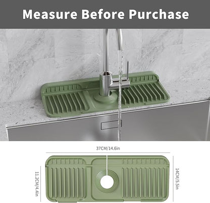 WAFT YEARN 14X5 Inch Silicone Durable Faucet Mat Kitchen Sink Splash Guard Draining Protector Tray Liner Absorbent Protective Counter Accessories For Sink Kitchen Bathroom Laundry Room Bar & RV Green