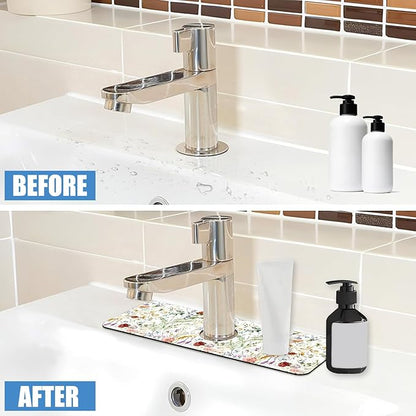 Sink Faucet Absorbing Mat Wildflower Sink Splash Guard Drying Mat for Kitchen Bathroom Faucet Sinkmat 15.5"X5.5"